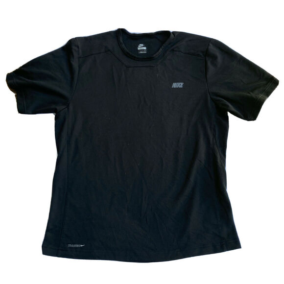 Nike Shirt Sz Large Black Short Sleeve Waffle Knit Swoosh Logo Workout Running - Picture 1 of 8